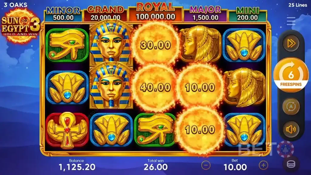 Hold &amp; Win feature activated in Sun of Egypt 3 jackpot slot