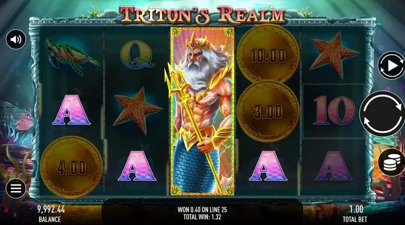 Free spins feature activated in Gamebeat's Triton's Realm slot